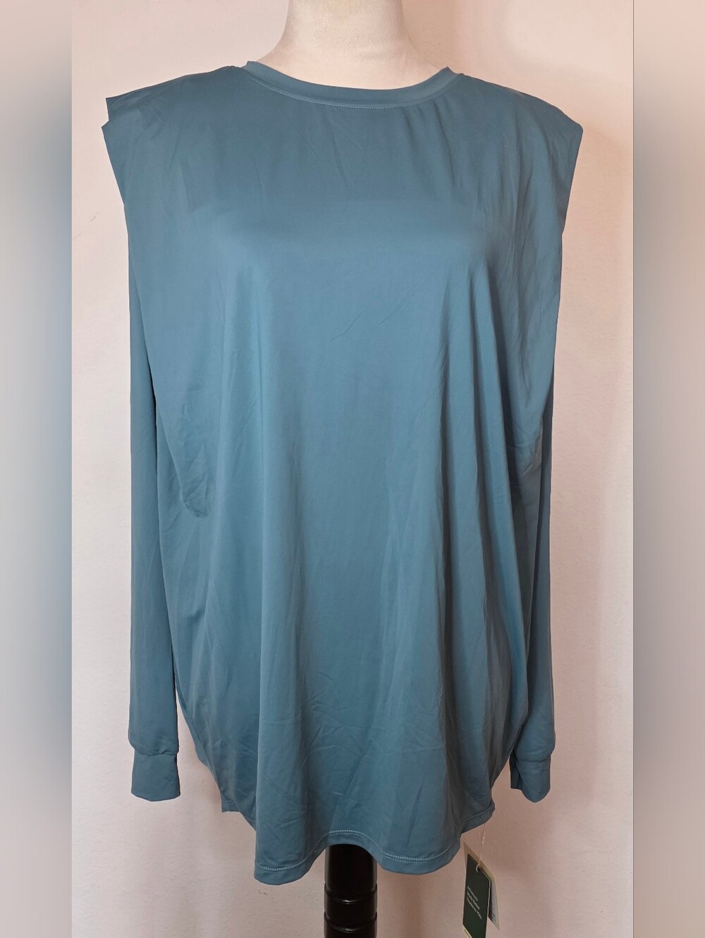NWT Halara Round Neck Long Sleeve Ruched Yoga Sports Top-UPF50+ XL Teal #055